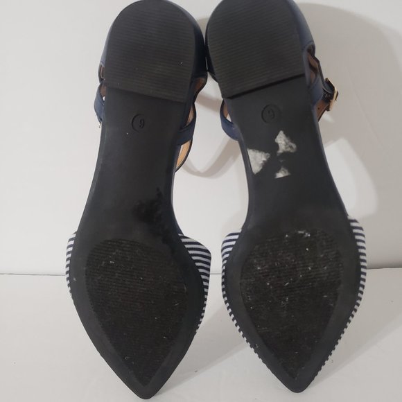 Cato Ankle Strap Pointed Toe Striped Flat Shoes - Picture 6 of 8